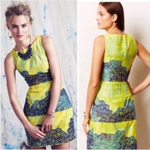 Anthropologie Tabitha Azure Scroll Sheath Dress